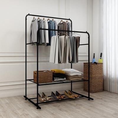 China Multifunctional Stocked Double Garment Rack Free Hanger Rods Bedroom Clothing Rack for sale