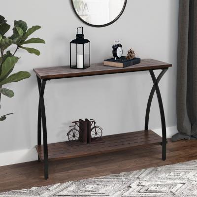 China Large Design X Shape Table Leg Design All Along Table Wood Console Table With Storage Rack for sale