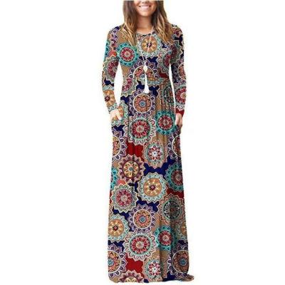 China Cy12828a Wholesale Breathable Elegant Cotton Muslim Maxi Dress Floral Print Long Sleeve Dresses Women for sale