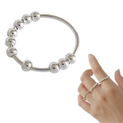 China Amazon TRENDY Popular Women Rings Stainless Steel Sliding Removable Gold Beaded Reduce Worry Open Adjustable Ring for sale