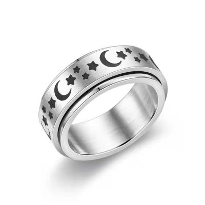 China New Vintage Worry Men's Ring Jewelry Moon Star Silver Black Stainless Steel Spinner Spinner Ring for sale