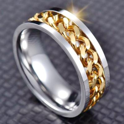 China New Design Hiphop Statement Cuban Chain Finger Worry Rotating Ring Hip Hop Mens Jewelry Stainless Steel Golg Plated Rotating Anillo for sale