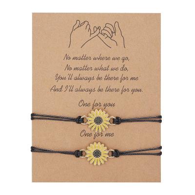 China Hot Selling Sunflower Geometric Volcanic Heart Stone High Quality Paper Card Friendship Figure Woven Adjustable Bracelet Set for sale