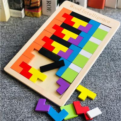 China Study While Playing Brain Teasers Toy Tangram Jigsaw Wooden Intelligence Puzzle 3d Blocks Colorful Russian Game for sale