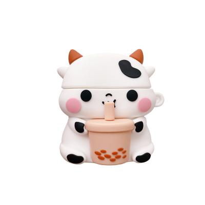 China For Airpod Protective Silicone 3D Fun Cartoon Character Kawaii Fashion Cute Soft Funny Cool Case For Airpods 1/2/3 Boba Tea Cow for sale