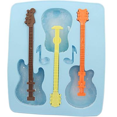 China Viable Guitar Shaped Music Party Silicone Jello Chocolate Mold Ice Cube Tray With 3 Neck Drink Stirrers for sale