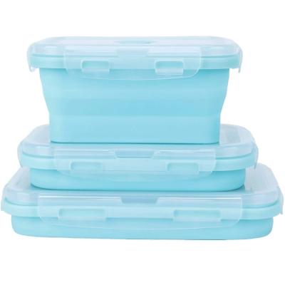 China Freshness Preservation Set Of Collapsible Silicone Food Storage Container 3 Collapsible Design Saves Your Space Leftover Meal Box For Kitchen for sale