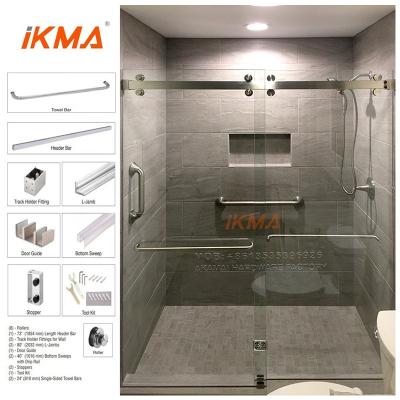 China SUS304 Modern Frameless Bathroom Shower Factory Double Door Sliding Door Roller Kits System Accessories Glass Hardware for sale