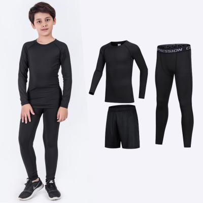 China Breathable Factory Directly For Sale 4 Way Stretch 3/Pcs PK Boys Athletic Compression Gaiters And Long Shirts Sets Pants Running Tights for sale