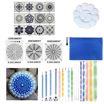 China 34PCS Mandala Dotting Tools Set with Blue Zipper Storage Waterproof Bag for Painting Rocks 23.5X18cm for sale