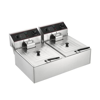 China Commercial Outdoor Fried Chicken Double Baskets Deep Fryer with 2 Tanks for sale