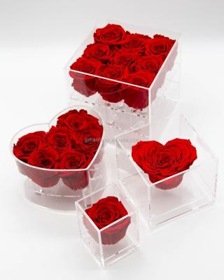 China Eco-friendly Customized Luxury Acrylic Heart Flower Box Eternal Flower Acrylic Box For Gift for sale