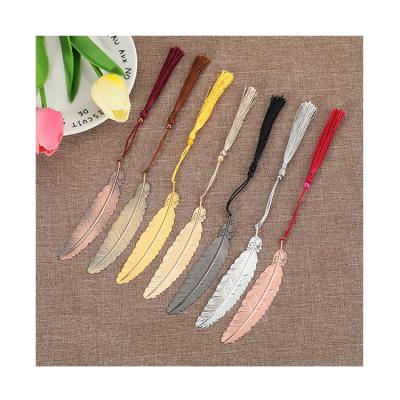 China China Manufacturer Supply Finely Processed Metal Feather Bookmark With Tassels for sale