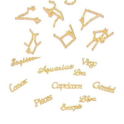 China Environmental Friendly Wholesale 12 Pieces/Set Zodiac Design Nail Art Jewelry Gold Silver Zodiac Nail Art Jewelry Custom Charm Accessories for sale