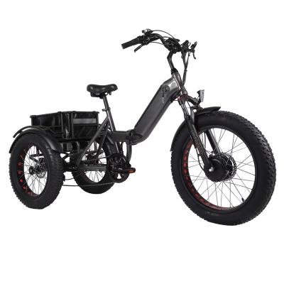 China Aluminum alloy 7 speed 250w 750w fat wheel e-tricycles 3 tire lithium battery cheap electric bicycle electric tricycles cargo for sale