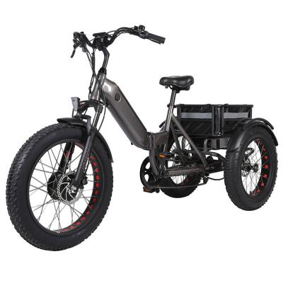 China Aluminum Alloy 7 Speed ​​Folding Electric Cargo Tricycle Fat Tire 48V 250W 750W Hybrid Electric Cargo Tricycle for sale