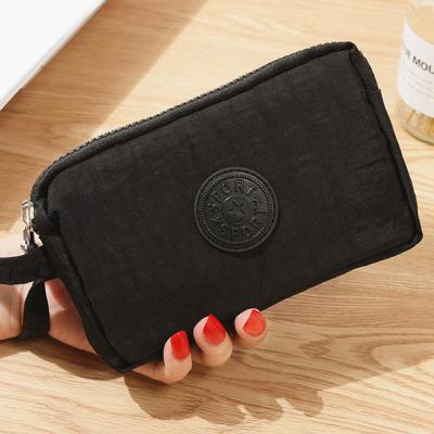 China Solid Vintage Women's Wallets 3-Layer Canvas Phone Bag Purse Short Wallet Three-Layer Zipper Coin Card Key Purse for sale