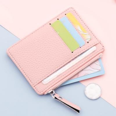 China New Fashion Card Holder Women Leather Soft Mini Credit Card Case Zipper Key Chain Female Bags Small Bag Card Wallets for sale