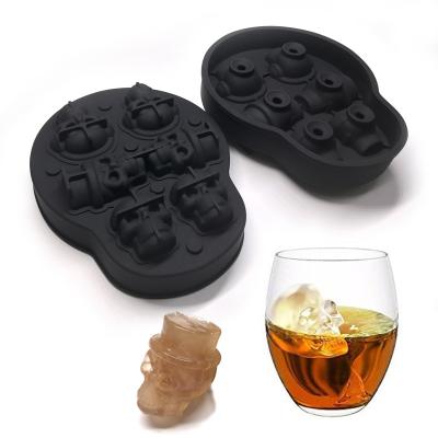 China Viable custom logo printed skull 3d silicone epoxy resin crystal ice cube mold tray with lid for sale