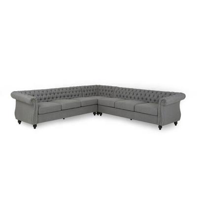 China YASITE Hot Sale Tufted Gray Fabric Corner 7 Seat Chesterfield Sofa Set Furniture for Living Room Furniture for sale