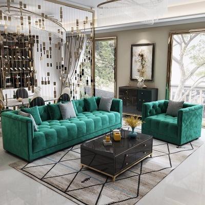 China YASITE Chesterfield Sofa 2 Seater Suede Fabric Luxury Tufted Classic Emerald Green Sofa Set for sale