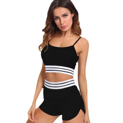 China 2021 Summer Sustainable Blowout Solid Suspender Shorts Women's Set Strap Rib Sports Splicing Suit for sale