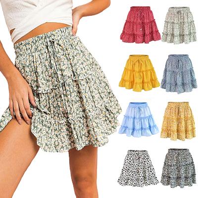 China Viable 2021 Summer Women's High Waist Ruffle Floral Skirt Printed A-line Beach Skirt for sale