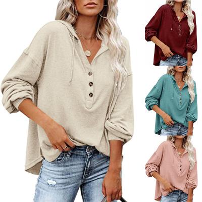 China 2021 New Women's Casual Loose Solid Color Hoodie Sweater Clothes Breathable Casual Long Sleeve T-shirt Plus Size Tops for sale