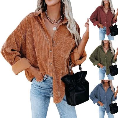 China 2021 New Waterproof Women's Clothing Loose Corduroy Button Shirt Plus Size Jackets Coats Long Sleeve Casual Tops for sale