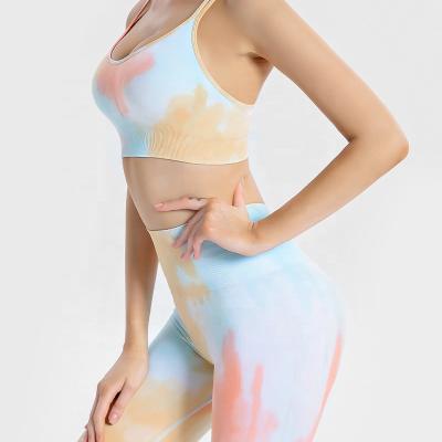 China 2021 Autumn New Viable Link Dyed Running Women's Seamless Back Suit Vest Pants Women's Yoga Suit for sale