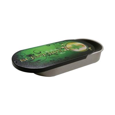 China Sliding Elliptical Tin Box Custom Printed Sliding Metal Tin Case For Mint Chewing Gum Package for sale