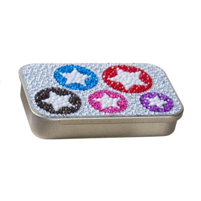 China All Small Silver Sliding Settlements Metal Tin Case With Beautiful Custom Rhinestone Sticker For Gift Mint for sale