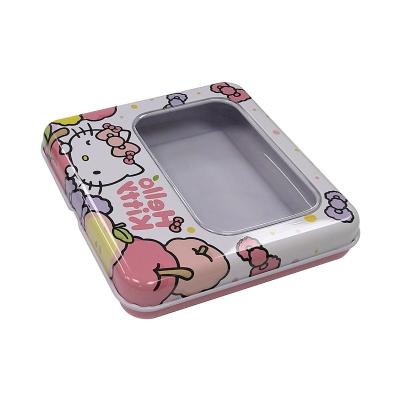 China Custom Rectangular Hinged Empty Flip Cover Tin Box Metal Tin Case With Clear Window For Cosmetic Package Gift Box for sale