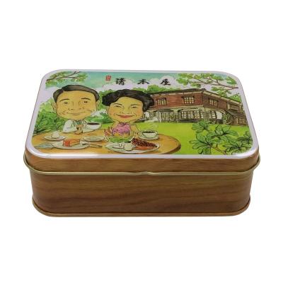 China Large Rectangular Hinged Flip Cover Tin Box Metal Tin Gift Box With Custom Printing For Biscuit for sale