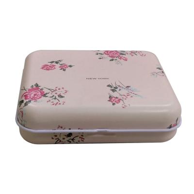 China Flip Cover Tin Box Square Hinged Metal Tin Gift Case With Custom Print For Ring Storage Box for sale