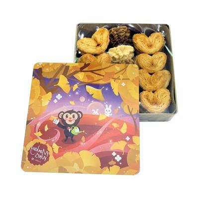 China Heaven And Earth Cover Tin Box Large Square Custom Printed Metal Tin Gift Box For Biscuit Biscuit Package for sale