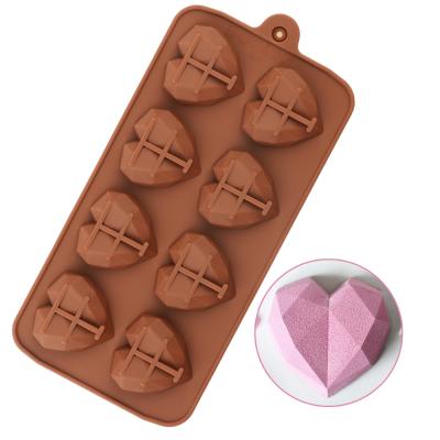 China Viable 8 Hole Diamond Love Candy Mold Ice Cream Tray Baking Cake Decorations Silicone Chocolate Molds for sale