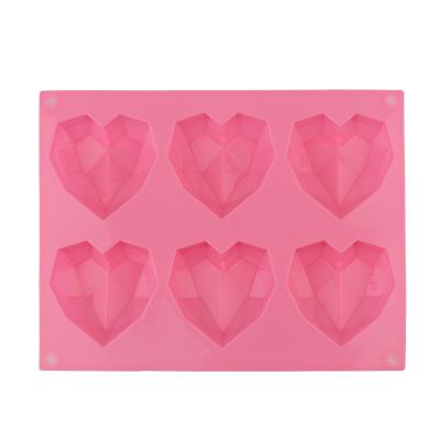 China Diamond Love Heart Shape Mold Viable Bun 6 Hole Tool Silicone Mousse Cake Baking Mold for sale