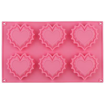 China Viable 6 Cavity Love Heart Shape Cake Mold Flower Silicone Chocolate Sponge Mousse Dessert for sale