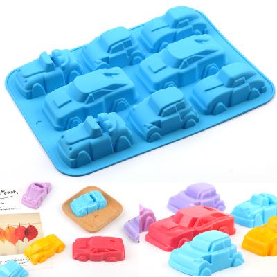 China 8 Cavity Car Shape Cake DIY Cake Soap Chocolate Sustainable Hot Selling Homemade Silicone Mold for sale