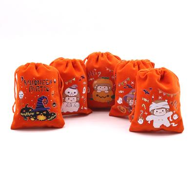 China Velvet Bag Wholesale Halloween Candy Gift Bags Suede Bags Party Holiday Craft Custom Halloween Decorations for sale