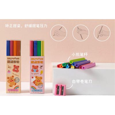 China Kids Promotion ZL161 Bear Shape Wooden Leads 12 Pcs Free Erasable Pencil Colored Pencil With Sharpener for sale