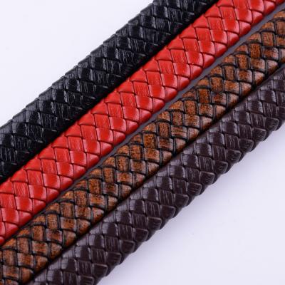 China Fashionable Full Grain Genuine Cow Hide Flat Leather Cord For DIY Jewelry 12*6mm All Colors for sale