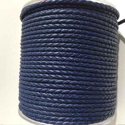 China 3mm 4mm 4.5mm 5mm 6mm Calf Leather Rope Genuine Blue Braided Rope forJewelry Fashionable Genuine Leather 8mm Rope for Bracelet Jewelry for sale