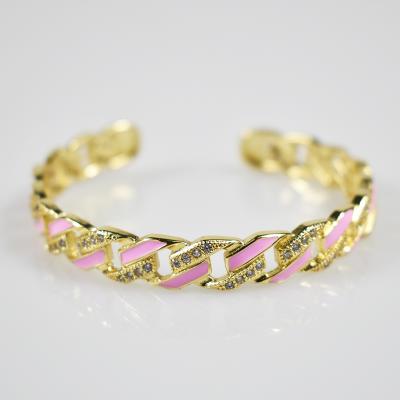 China 2022 TRENDY new rhinestone 8mm thin 18k gold plated bracelet enameled multicolor cuban link chain bracelets pave link bracelet for girl for sale