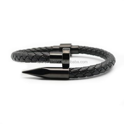 China FASHIONABLE Studs Bracelet Cowhide Leather Men Stylish Jewelry for sale