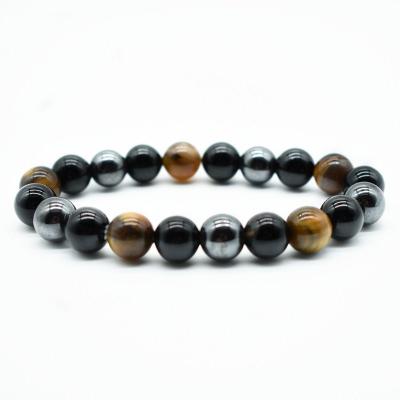 China Tiger Eye and TRENDY Hematite and Black Obsidian High Grade Natural Stone Bead Bracelet for sale