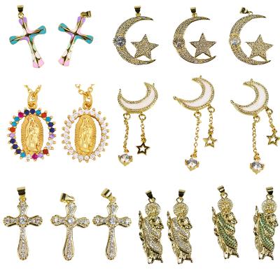 China Wholesale Religious Engraved Pendants and Charms Jesus Virgin Mary Round Shape Zircon Charms for Necklace Women for sale