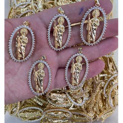 China Wholesale Religious Engraved Pendants and Charms Jesus Virgin Mary Round Shape Zircon Charms for Necklace Women for sale