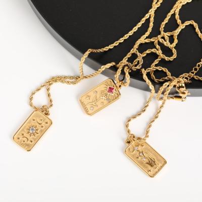 China Wholesale Custom Gold Plated Tarot Card Necklace Ax Jewelry 18K Stainless Steel Vintage Zircon Tarot Card Pendant Necklace For Women for sale